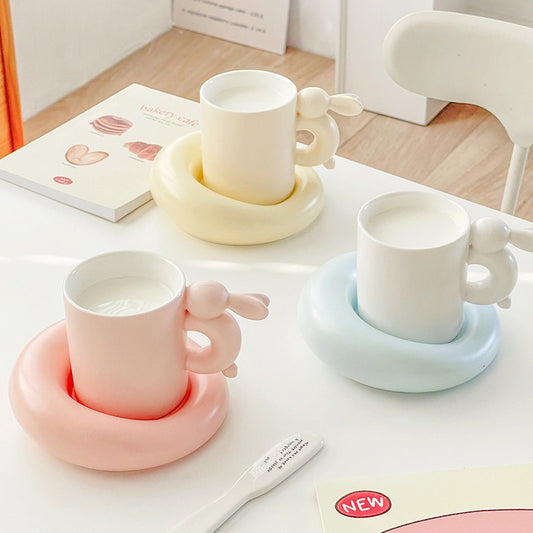Rabbit Coffee Cup Milk Ceramic Cup And Saucer Set Design Sense Ins Niche Afternoon Tea High Value Mug